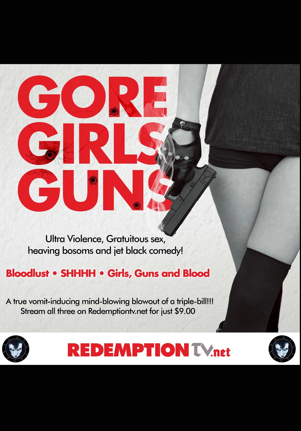Gore Girls Guns - a triple bill of ultra-violence, gratuitous sex, heaving bosoms and jet black comedy!